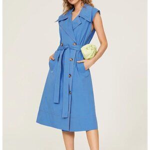 Rejina Pyo Astrid Trench Cornflower Blue Double Breast Sleeveless Midi Dress